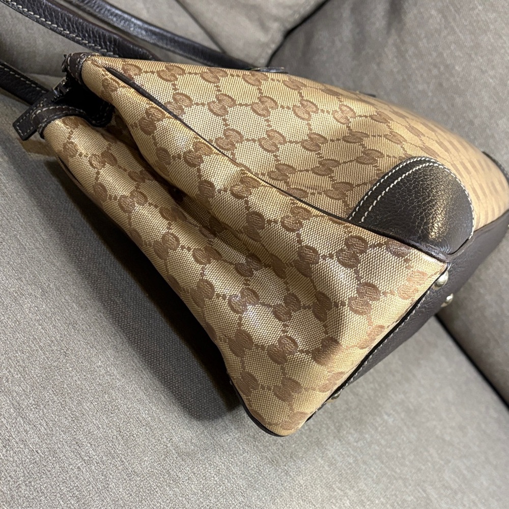 Gucci  GG  Crystal Prince Tote  Bag Coated Canvas Leather Trim Authentic - Picture 8 of 15